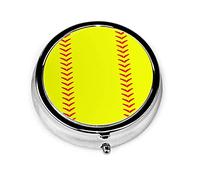 Pastillero Caja de pastillas de softbol amarillo brillante para monedero Organizador de pastillas de forma redonda de viaje pequeño y bonito