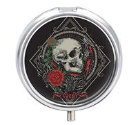 Pastillero Calavera Y Rosas Pastillero Portátil De 2 Compartimentos Organizador De Pastillas De Viaje