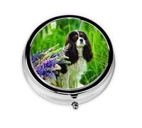 Pastillero Cavalier King Charles Spaniel con diseño de flores de lupino, estuche para medicamentos con 3 compartimentos y organizador portátil.
