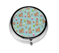 Pastillero,Cavoodle Bubble Tea Boba Kawaii Cute Cavapoo Pastillero redondo Organizador de medicinas Pastillero de viaje Organizador de pastillas de viaje