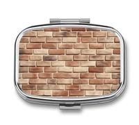 Pastillero clásico de pared de ladrillo rojo texturizado, 2 compartimentos, portátil, organizador de pastillas de viaje para bolso de bolsillo