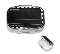 Pastillero clásico negro con espejo, 2 compartimentos, decorativo, para bolso o bolsillo, organizador de píldoras cuadrado pequeño, organizador semanal de metal, medicina, tableta, vitaminas, regalo