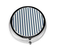 Pastillero Clásico Ticking Stripe Azul marino y crema Pastillero para monedero Lindo pequeño organizador de pastillas redondo de viaje