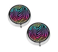 Pastillero colorido con estampado de cebra arcoíris con 3 compartimentos, portátil para bolsillo o bolso, organizador de píldoras decorativo de metal, organizador de vitaminas, regalo único