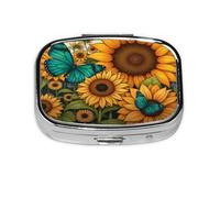 Pastillero colorido con patrón de girasol, organizador de pastillas de viaje, caja pequeña cuadrada para medicamentos para bolso y regalos de bolsillo