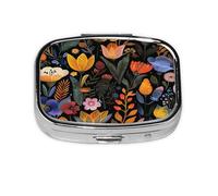 Pastillero colorido con patrón de hojas de flores vibrantes, organizador de pastillas de viaje, caja de medicina cuadrada pequeña para bolso y regalos de bolsillo