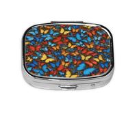 Pastillero colorido con patrón de mariposa, pastillero de viaje, organizador de píldoras cuadrado pequeño para bolso y regalos de bolsillo