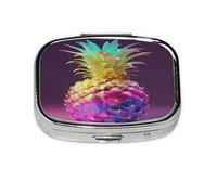 Pastillero colorido con patrón de piña, organizador de pastillas de viaje, caja de medicina cuadrada pequeña para bolso y regalos de bolsillo