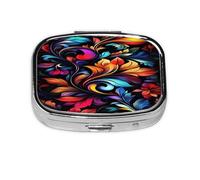 Pastillero colorido con patrón floral de cachemira, pastillero de viaje, organizador de pastillas cuadrado pequeño para bolso y regalos de bolsillo