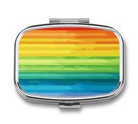 Pastillero colorido con rayas arcoíris con 2 compartimentos, organizador de medicamentos, portátil, pastillero cuadrado para bolsillo, pastillero de viaje para bolso