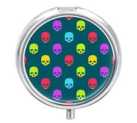 Pastillero colorido patrón de calaveras 2 compartimentos portátil pastillero organizador de pastillas de viaje