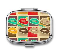 Pastillero colorido patrón de labios lindo diario pastillero organizador de pastillas 2 compartimentos