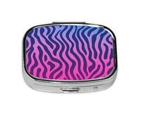 Pastillero con 2 compartimentos, color azul y rosa, con patrón de cebra, con espejo, organizador de pastillas pequeño para bolso o bolsillo organizador de vitaminas