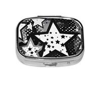 Pastillero con 2 compartimentos, color negro, punk, lunares, estrella, con espejo, organizador de pastillas pequeño para bolso o bolsillo organizador de vitaminas