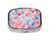 Pastillero con 2 compartimentos, color rosa y azul, con espejo, organizador de pastillas pequeño para bolso o bolsillo organizador de vitaminas