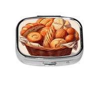 Pastillero con 2 compartimentos, con diseño de pan delicioso, organizador de pastillas pequeño para bolso o bolsillo organizador de vitaminas