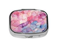 Pastillero con 2 compartimentos de mármol rosa y azul con espejo, organizador de pastillas pequeño para bolso o bolsillo organizador de vitaminas
