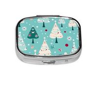 Pastillero con 2 compartimentos, diseño de árbol de Navidad, con espejo, organizador de pastillas pequeño para bolso o bolsillo organizador de vitaminas