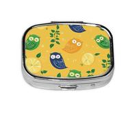 Pastillero con 2 compartimentos, diseño de búho de limón, con espejo, organizador de pastillas pequeño para bolso o bolsillo organizador de vitaminas