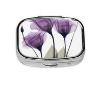Pastillero con 2 compartimentos, diseño de flores de esperanza, color morado lavanda, organizador portátil