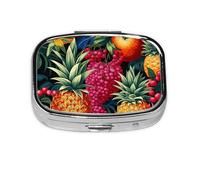Pastillero con 2 compartimentos, diseño de fruta, piña, uva, con espejo, organizador de pastillas pequeño para bolso o bolsillo organizador de vitaminas