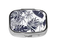 Pastillero con 2 compartimentos, diseño de hojas de palmeras tropicales, diseño hawaiano, organizador portátil