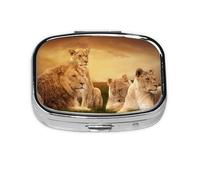 Pastillero con 2 compartimentos, diseño de león africano, organizador portátil