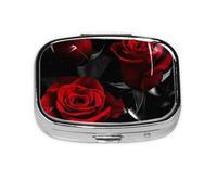 Pastillero con 2 compartimentos, diseño de rosas rojas, organizador portátil