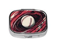 Pastillero con 2 compartimentos en espiral de béisbol con espejo, organizador de pastillas pequeño para bolso o bolsillo organizador de vitaminas
