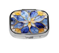 Pastillero con 2 compartimentos, estampado floral clásico, con espejo, organizador de pastillas pequeño para bolso o bolsillo organizador de vitaminas