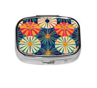 Pastillero con 2 compartimentos estilo japonés clásico paraguas para tableta con espejo, organizador de pastillas pequeño para bolso o bolsillo organizador de vitaminas