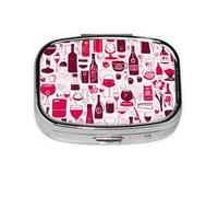 Pastillero con 2 compartimentos para botella de vino tinto rosa con espejo, organizador de pastillas pequeño para bolso o bolsillo organizador de vitaminas