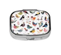 Pastillero con 2 compartimentos para guía de pájaros con espejo, organizador de pastillas pequeño para bolso o bolsillo organizador de vitaminas