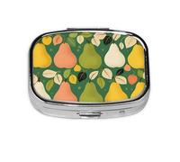 Pastillero con 2 compartimentos para quince peras de dibujos animados con espejo, organizador de pastillas pequeño para bolso o bolsillo organizador de vitaminas