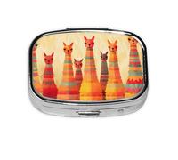 Pastillero con 2 compartimentos, pintura artística de alpaca con espejo, organizador de pastillas pequeño para bolso o bolsillo organizador de vitaminas
