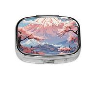 Pastillero con 2 compartimentos Sakura Mount Fuji para tableta con espejo, organizador de pastillas pequeño para bolso o bolsillo organizador de vitaminas