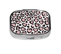 Pastillero con 2 compartimentos y diseño de leopardo sin costuras, con forma de corazón, organizador portátil