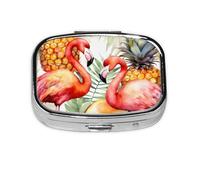 Pastillero con 2 compartimentos y diseño de piña tropical, con espejo, organizador de pastillas pequeño para bolso o bolsillo organizador de vitaminas