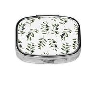 Pastillero con 2 compartimentos y organizador portátil con diseño de rama de olivo y acuarela, estilo natural