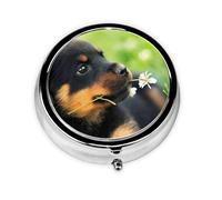 Pastillero con 3 compartimentos, organizador portátil, diseño de perro, cachorro, rottweiler