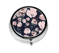 Pastillero con 3 compartimentos, organizador portátil, diseño floral azul marino oscuro y rosas de acuarela rosa