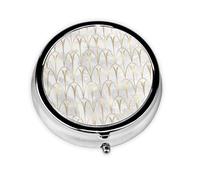 Pastillero con 3 compartimentos, organizador portátil, diseño geométrico de escamas Art Déco, blanco, gris y dorado, de mármol.