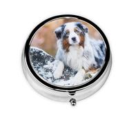 Pastillero con 3 compartimentos, organizador portátil, ideal para pastor australiano, nieve, invierno, perros hermosos.