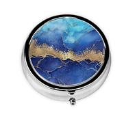 Pastillero con 3 compartimentos y diseño abstracto de mármol azul dorado, organizador portátil