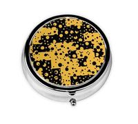 Pastillero con 3 compartimentos y diseño abstracto en negro y amarillo, organizador portátil