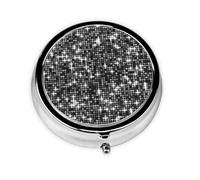 Pastillero con 3 compartimentos y diseño elegante y brillante con lentejuelas plateadas y negras, organizador portátil.
