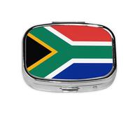 Pastillero con bandera de Sudáfrica, organizador cuadrado portátil con compartimentos para medicamentos, vitaminas y suplementos, diseño de metal duradero.