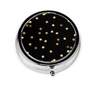 Pastillero con clase Gold Foil Confetti Black Pastillero para monedero Lindo pequeño organizador de pastillas redondo de viaje