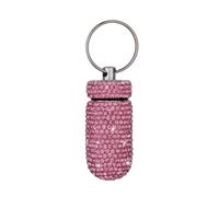 Pastillero con diamantes de imitación brillantes, pastillero portátil e impermeable, de bolsillo, con llavero, para camping, viajes, al aire libre (rosa)