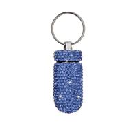 Pastillero con diamantes de imitación, portátil, impermeable, de bolsillo, con llavero, para camping, viajes, al aire libre (azul claro)